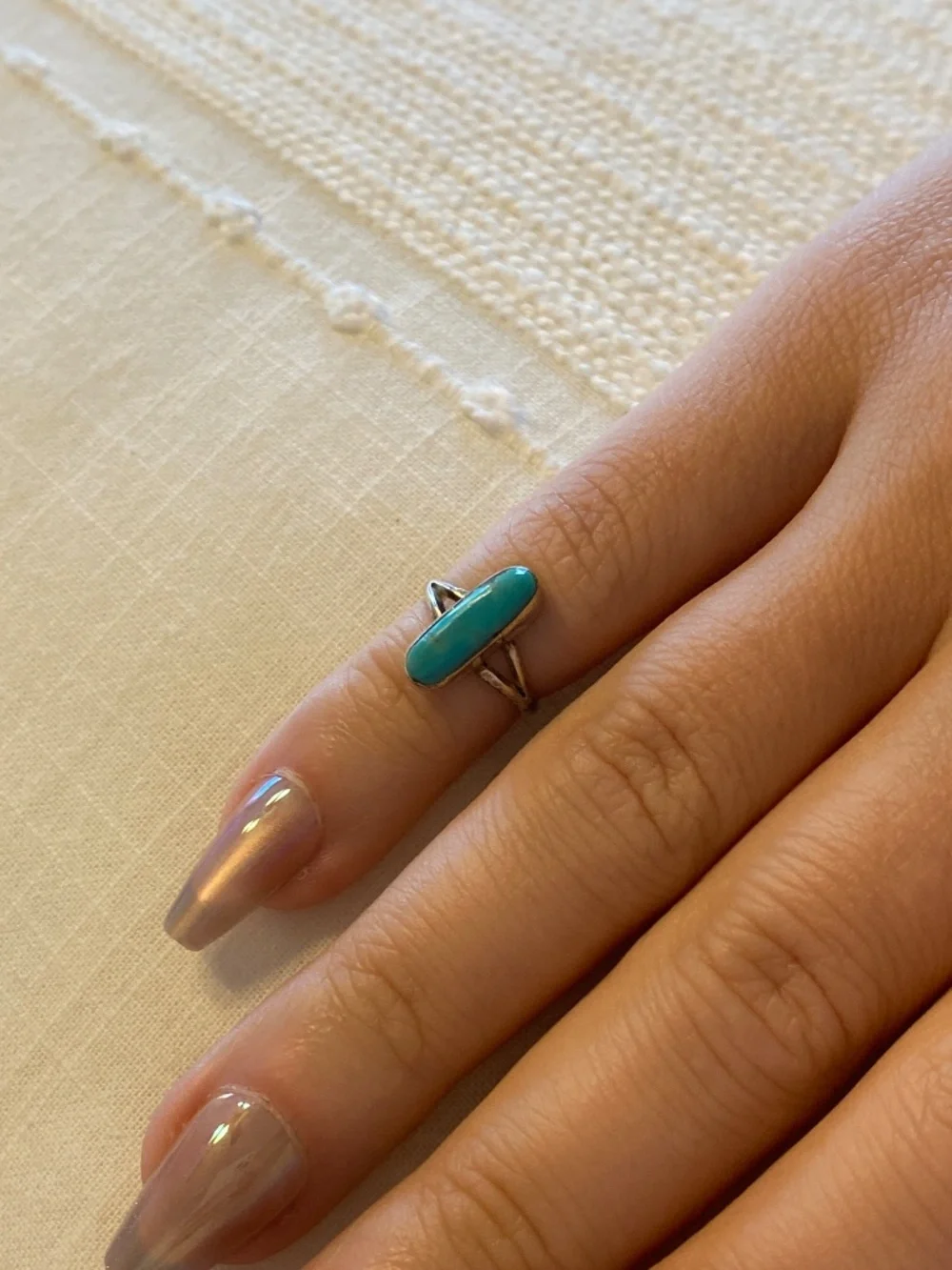 Vintage Sterling Silver Turquoise Pinky Child Ring Southwestern Old Handmade